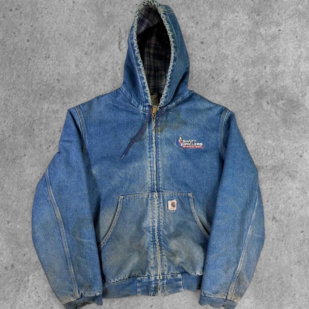 VTG J139 DST blue denim Carhartt Hooded WorkWear Blanket Lined ASAP Rocky Large